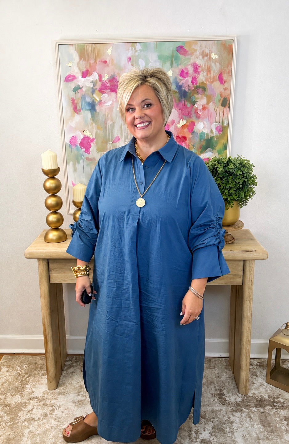 Jolene Tie Sleeve Dress - Blue