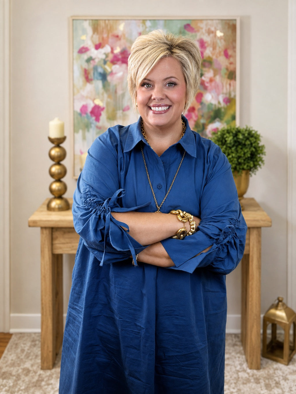 Jolene Tie Sleeve Dress - Blue