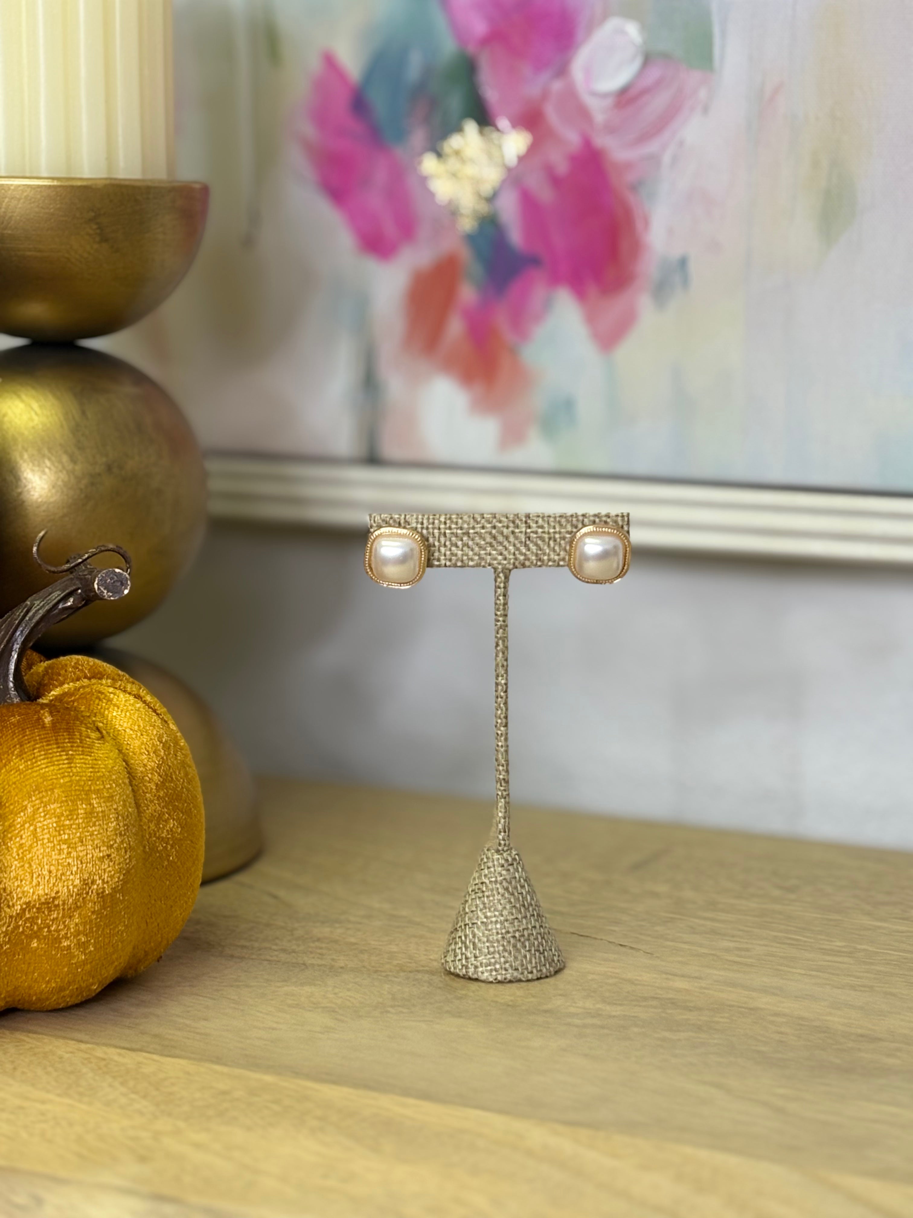 Square Pearl Stud