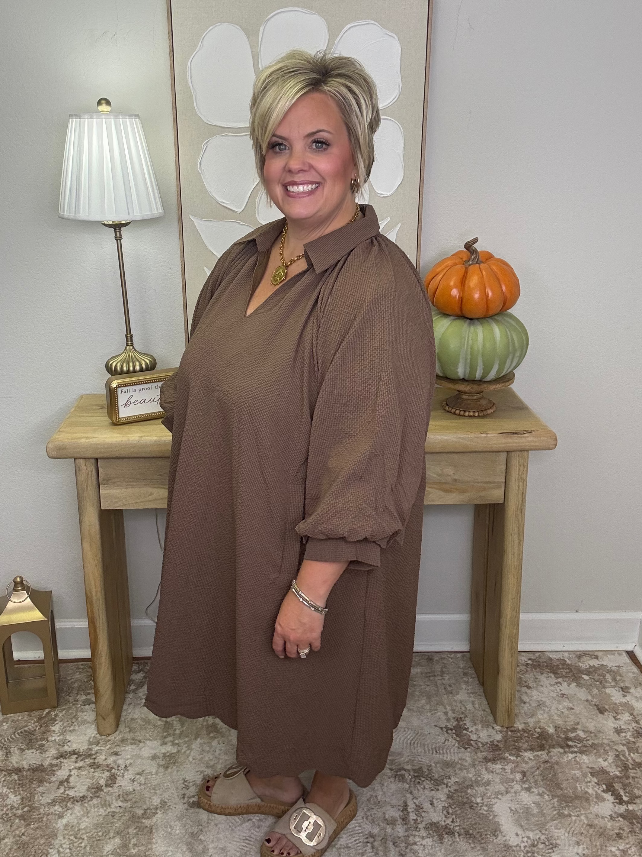 The Southern Charm Scallop Dress - Brown