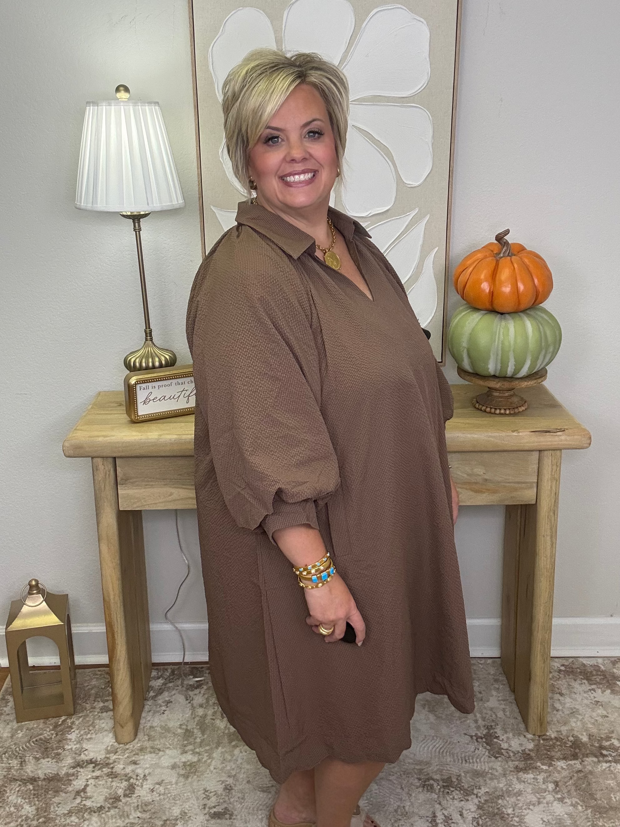 The Southern Charm Scallop Dress - Brown