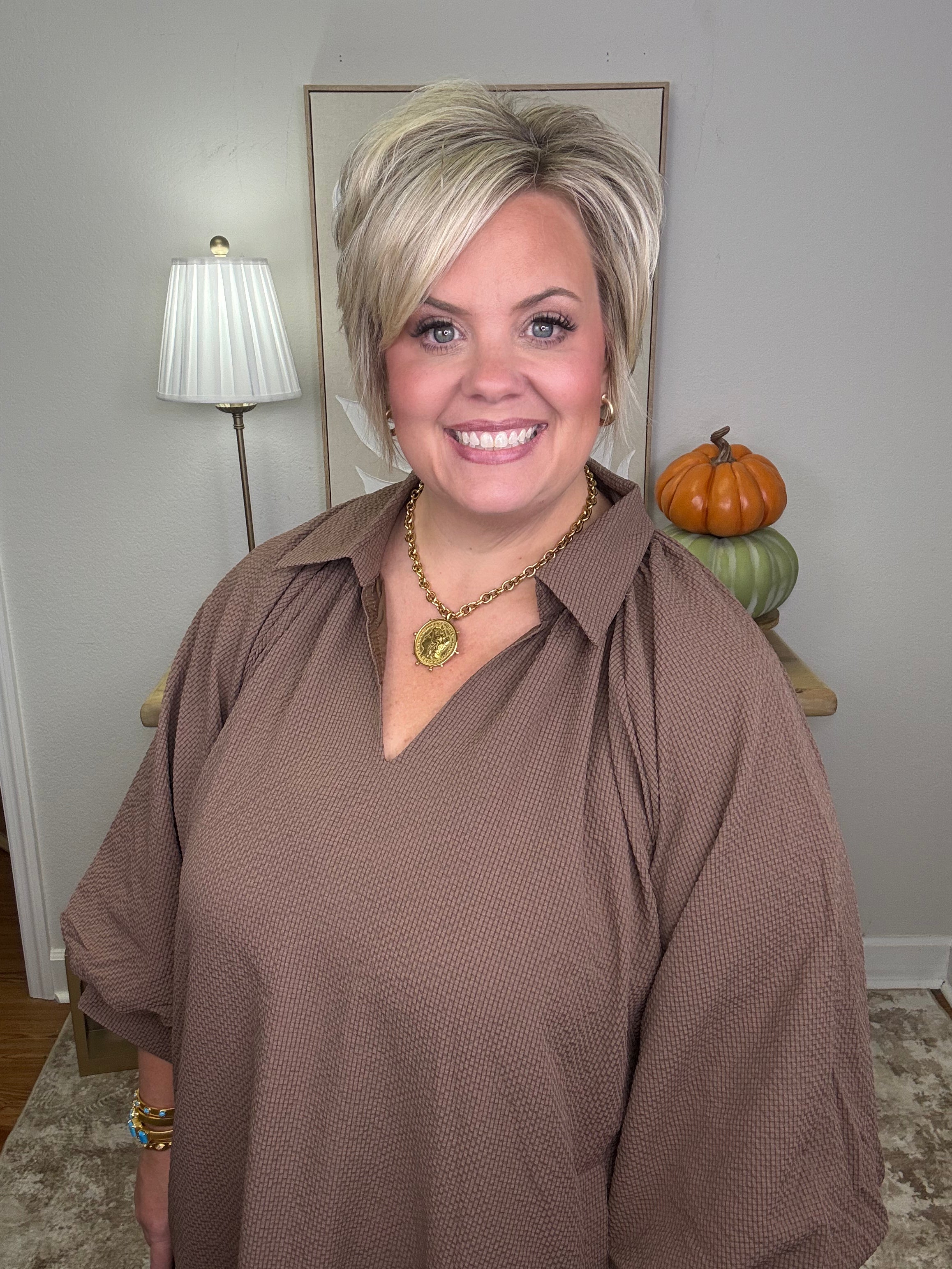 The Southern Charm Scallop Dress - Brown