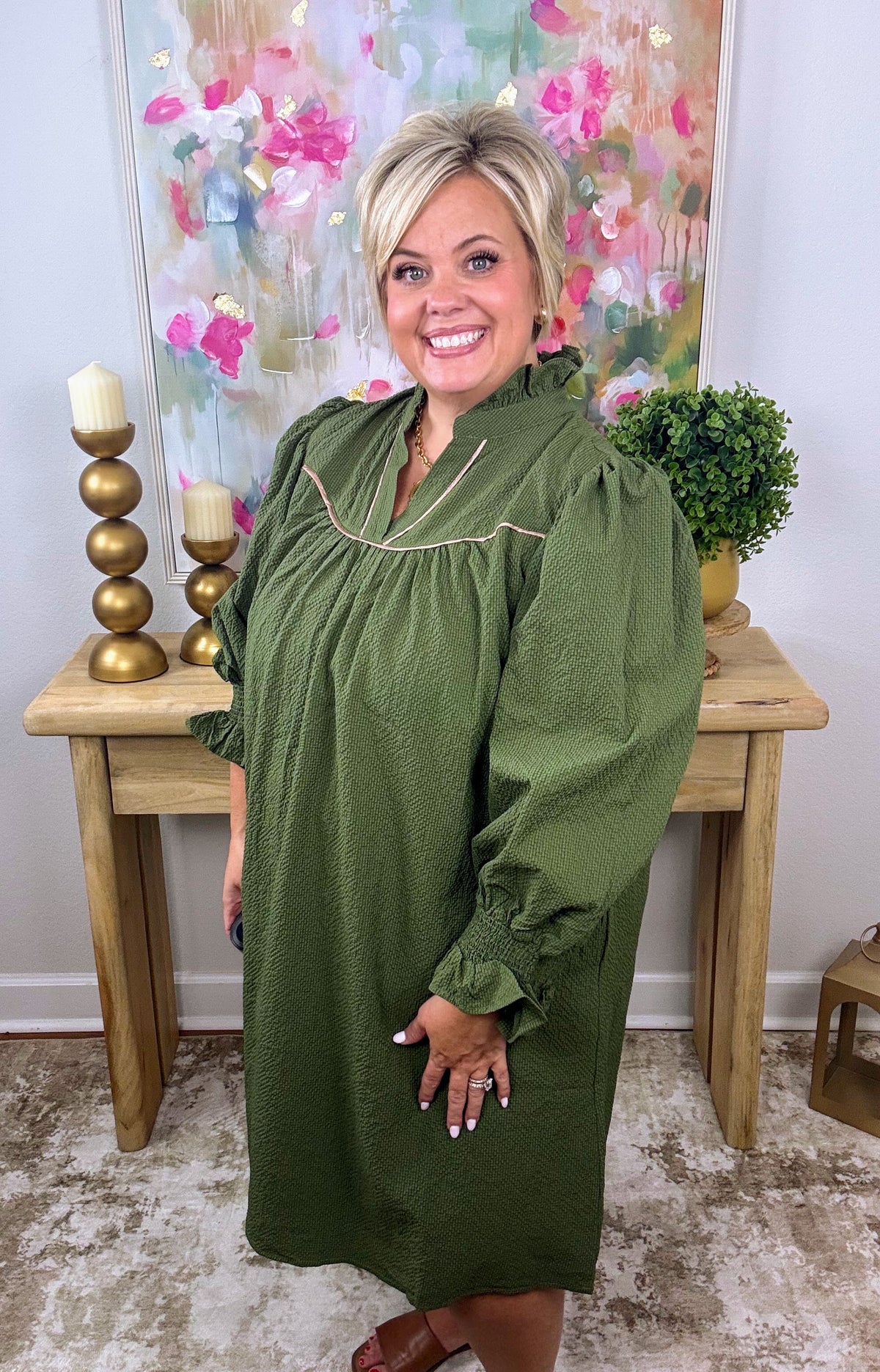 Sweet Sage Ruffle Dress