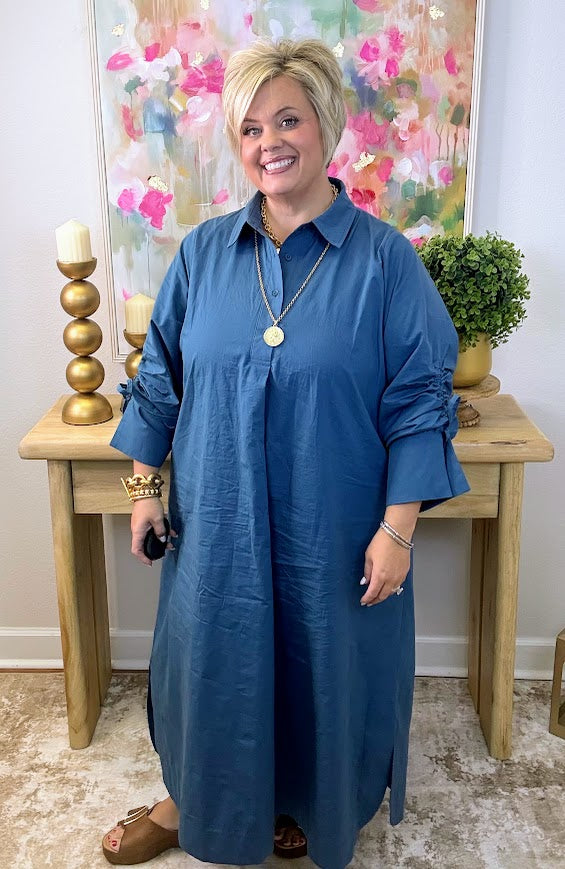 Jolene Tie Sleeve Dress - Blue