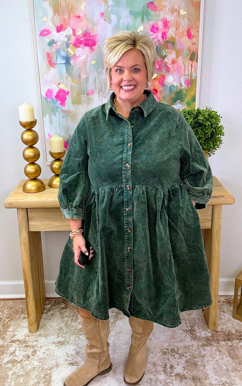 Autumn Lane Dress -Olive Green