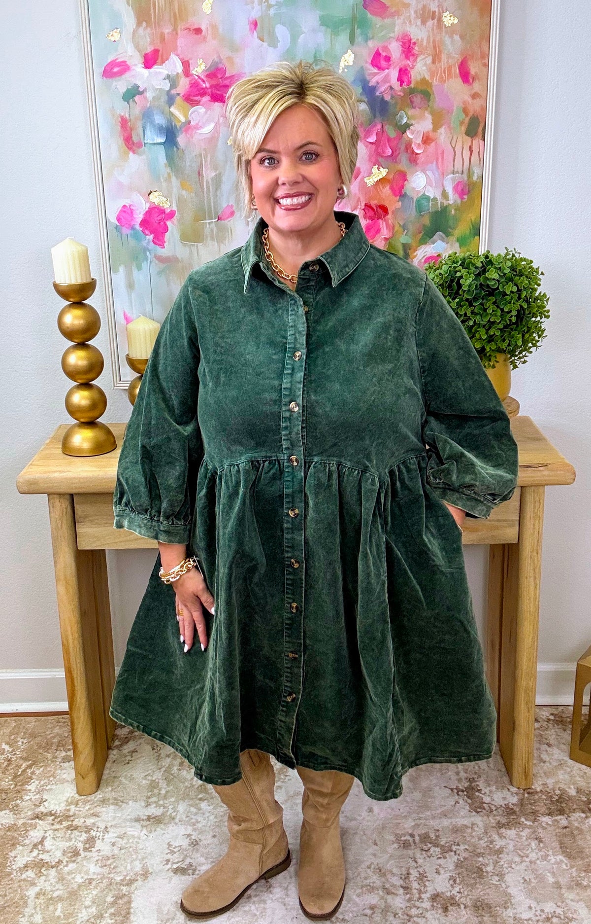 Autumn Lane Dress -Olive Green
